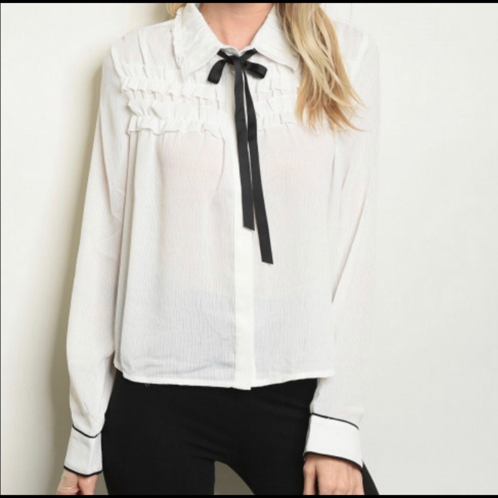 Ivory Rose White Long Sleeved Shirt, Collar & Bow